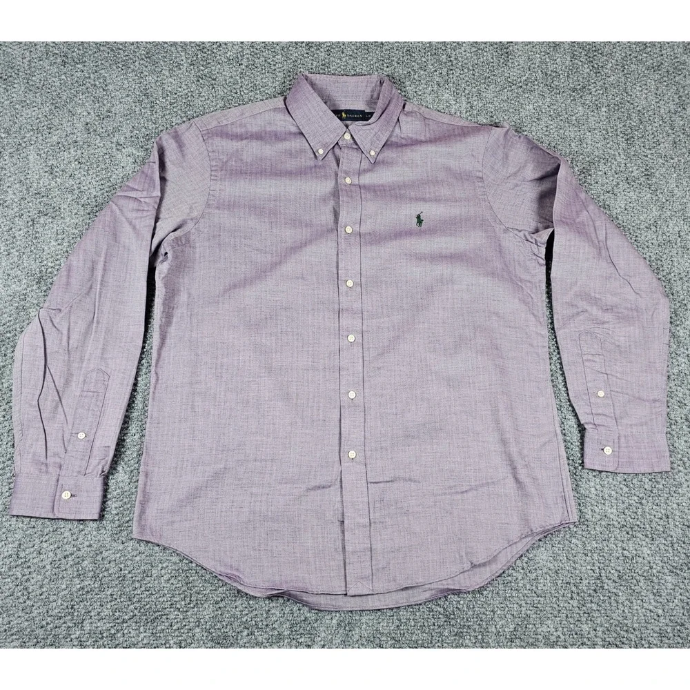 Polo Ralph‎ Lauren Mens Button Down Shirt Purple Herringbone Classic Fit Size L
